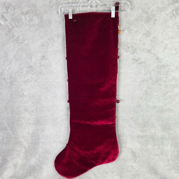 Luxurious Red & Green Velvet Christmas Stocking Multiple Pockets 33" Tall - Picture 5 of 8